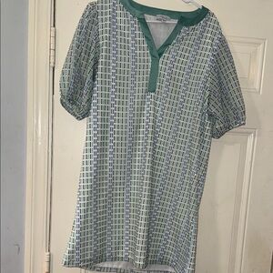 Edge Teal and White Patterned Blouse